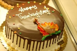 Cake with chocolate turkey made with icing