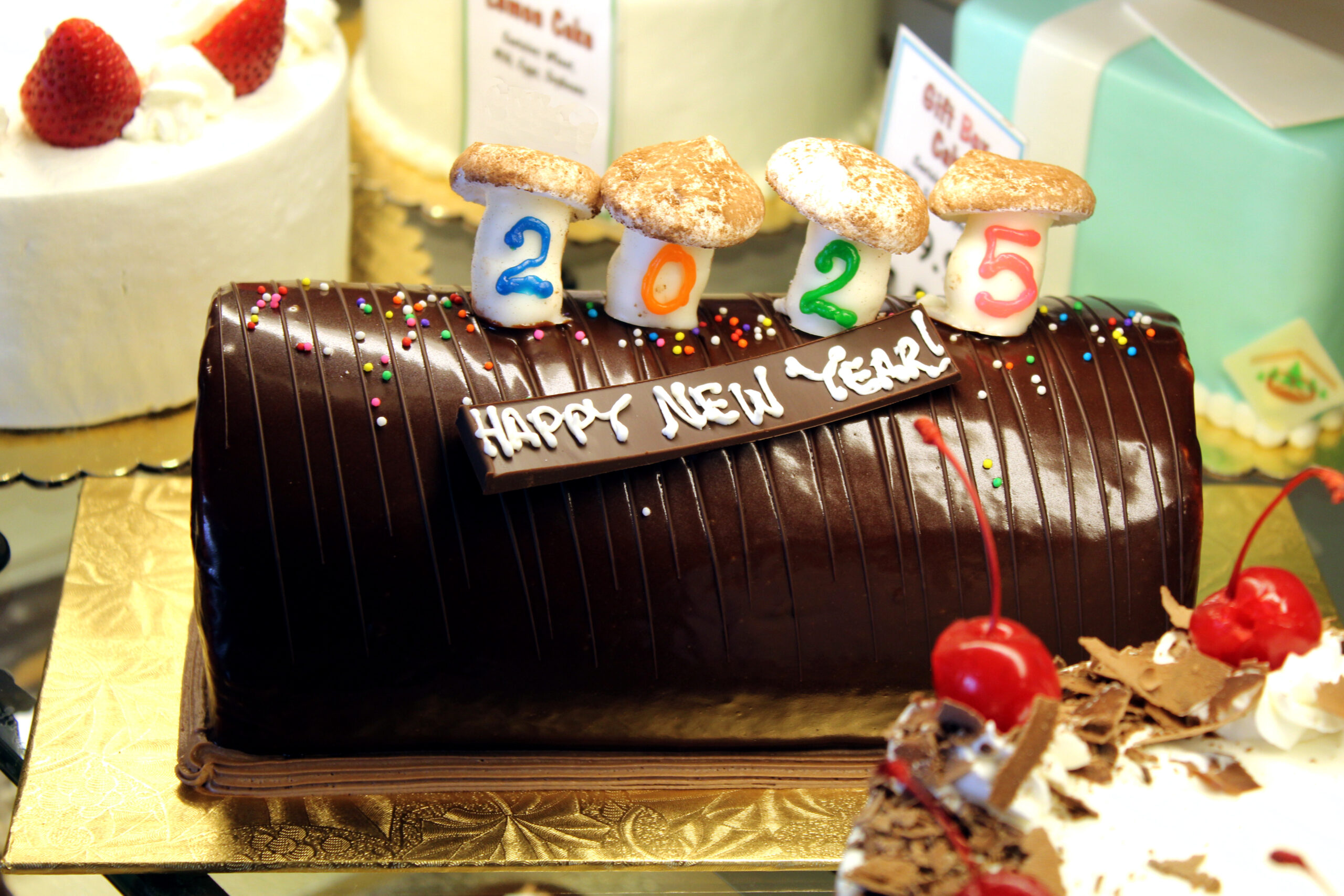 Our Namesake! Chocolate Sponge Cake soaked in a Cherry Brandy Liquor, Chocolate mousse and Cherry Filling, Whipped Cream icing topped with cherries and chocolate shavings.
