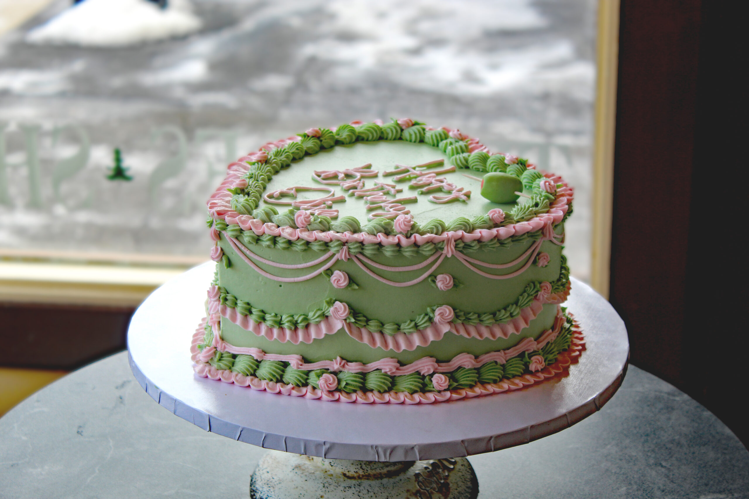 Our Namesake! Chocolate Sponge Cake soaked in a Cherry Brandy Liquor, Chocolate mousse and Cherry Filling, Whipped Cream icing topped with cherries and chocolate shavings.